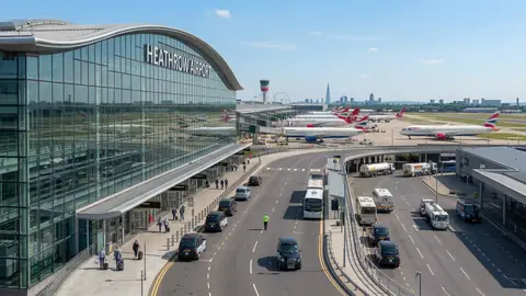 Minicab waiting outside a Heathrow Airport terminal