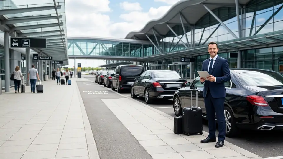 Driver waiting at an airport terminal kerb
